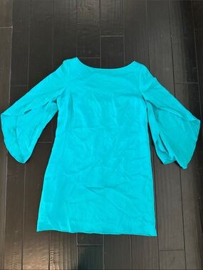 Turquoise Bell-Sleeve Mini Dress